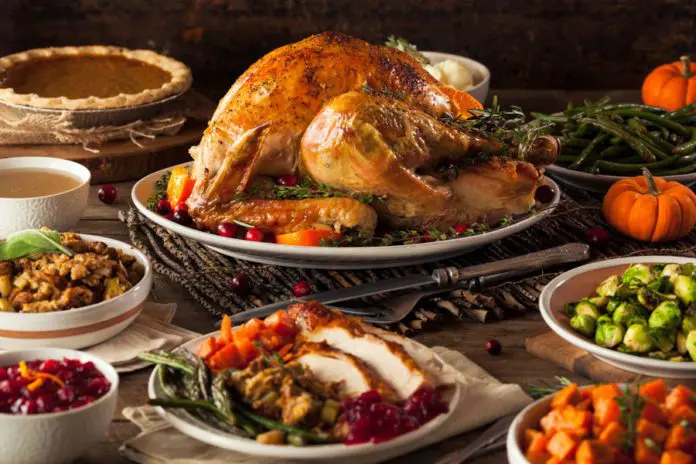 Turkey on table with side dishes from mcallen restaurants